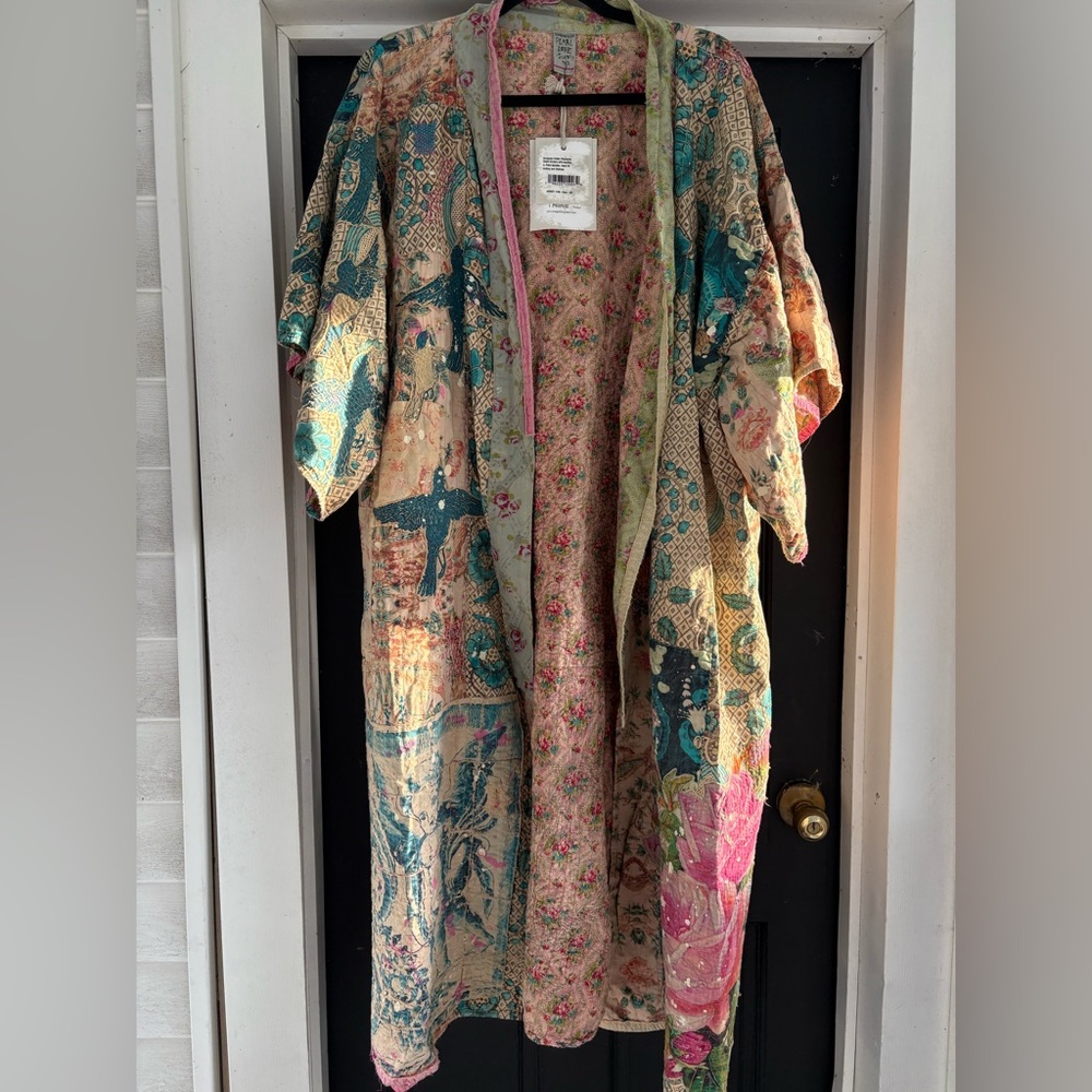 SOLD! 🩵Magnolia Pearl Euro Cotton Piecewise Dashi Kimono W/Appliqué NWT!🩵